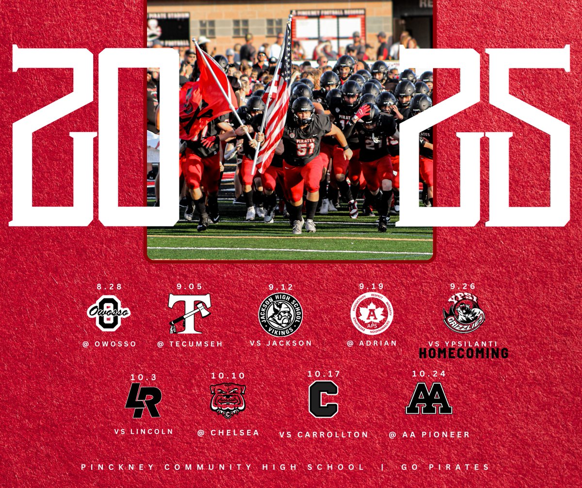 🚨 UPDATED 2025 PIRATE FOOTBALL SCHEDULE 🚨Our Homecoming game will now be Sept 26 when we face off against Ypsilanti! #LTP #FAMILY #BROTHERHOOD