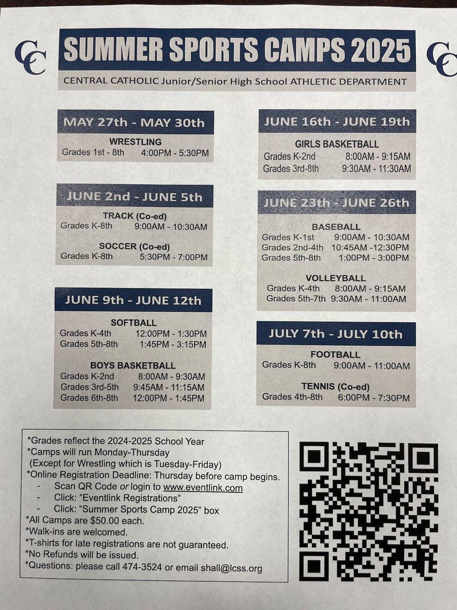 News: Central Catholic Summer Sports Youth Camps - REGISTER TODAY! elweb.app/srsuvmh