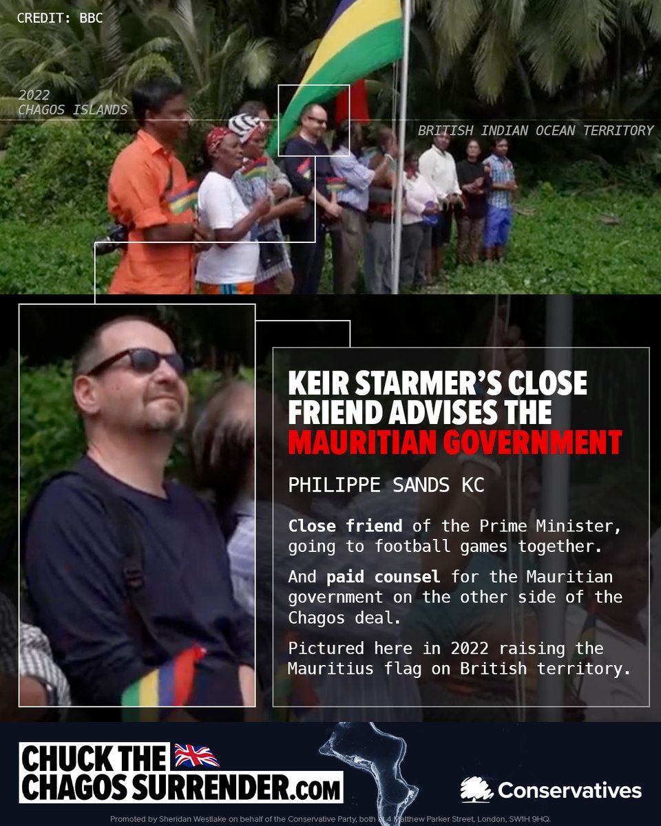 Conservatives (@conservatives) on Twitter photo Meet Philippe Sands KC, the man advising the Mauritian government. He’s also best friends with… Keir Starmer.
When did they last meet? Have they ever discussed Chagos? Will British taxpayer's funds be used to pay his legal fees?
<a href="/Keir_Starmer/">Keir Starmer</a> needs to urgently clarify. Meet Philippe Sands KC, the man advising the Mauritian government. He’s also best friends with… Keir Starmer.
When did they last meet? Have they ever discussed Chagos? Will British taxpayer's funds be used to pay his legal fees?
<a href="/Keir_Starmer/">Keir Starmer</a> needs to urgently clarify.