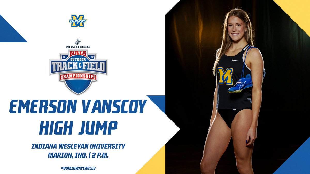 🚨GAMEDAY🚨

Emerson VanScoy will compete in the High Jump at the NAIA Women's Outdoor Track &amp; Field National Championships.

🏟: Indiana Wesleyan Univ.
📍: Marion, Ind.
⏰: 2 p.m.
📺: tinyurl.com/2xrjr72v
📈: tinyurl.com/55zb5cez