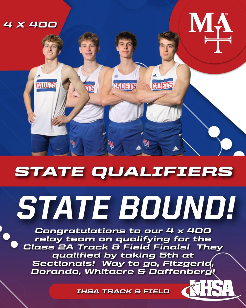 Marmion Athletics (@marmionad) on Twitter photo STATE BOUND! Congratulations to our 4 x 400 relay team on qualifying for the Class 2A Track & Field Finals! They finished in 5th place at Sectionals to earn a trip downstate! Way to go, Patrick, Joseph, Michael & John! Good luck at STATE! <a href="/MarmionXCTF/">Marmion XC & Track</a> STATE BOUND! Congratulations to our 4 x 400 relay team on qualifying for the Class 2A Track & Field Finals! They finished in 5th place at Sectionals to earn a trip downstate! Way to go, Patrick, Joseph, Michael & John! Good luck at STATE! <a href="/MarmionXCTF/">Marmion XC & Track</a>