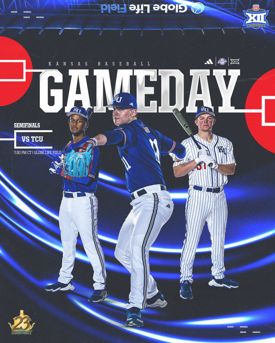 Kansas Baseball (@kubaseball) on Twitter photo Semifinal showdown.
Kansas vs. TCU
Globe Life Field | 7:30 p.m. CT on ESPN+
#RockChalk | <a href="/23rdStBrewery/">23rd Street Brewery</a> Semifinal showdown.
Kansas vs. TCU
Globe Life Field | 7:30 p.m. CT on ESPN+
#RockChalk | <a href="/23rdStBrewery/">23rd Street Brewery</a>
