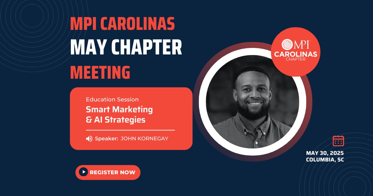 Meet the Speaker: John Kornegay
Get ready to level up your marketing game at our May Chapter Meeting with digital marketing expert John Kornegay!

Register today at mpi.org/chapters/carol…