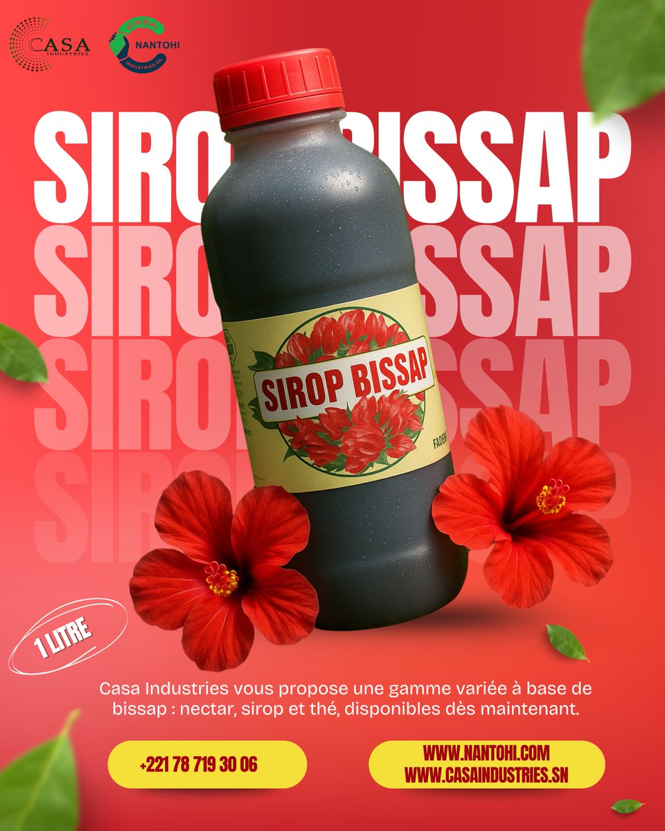 CasaIndustries's tweet photo. 🟥 Le Bissap, trésor sénégalais aux mille vertus ! 🌺
💪 Riche en antioxydants, bon pour le cœur, détox, beauté, immunité…
👉🏾 Casa Industries propose nectar, sirop & thé 100 % local 🌍
#Bissap #ProduitLocal #SantéNaturelle #MadeInSenegal https://t.co/SsODSpBM8E