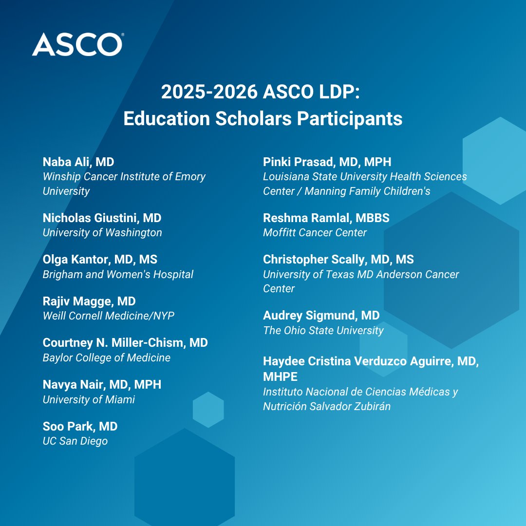 Congrats to the 2025-2026 ASCO Leadership Development Program (LDP) &amp; LDP: Education Scholars! 🎉These members will hone leadership skills while learning about program-specific strategies and goals. Want to join next year? Applications open this summer! ➡️ brnw.ch/21wSSsa