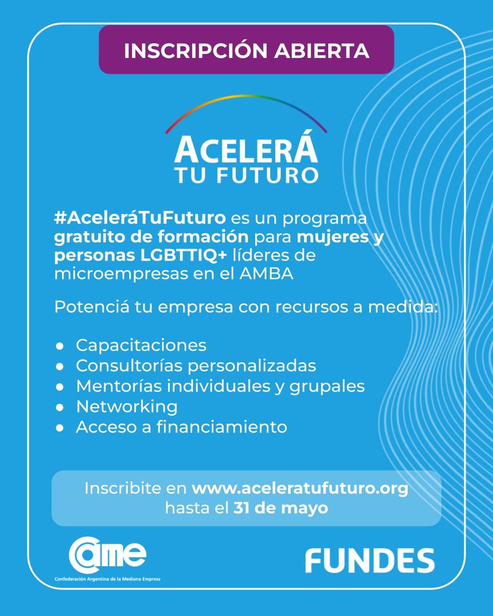 🚨 SE EXTENDIÓ LA CONVOCATORIA 🚨

➡️ Sumate al programa que acompañará de forma gratuita a 40 microempresarias del AMBA 👩‍💻 en la implementación de estrategias de crecimiento 🚀, con una modalidad híbrida (presencial y virtual) entre mayo y diciembre de 2025. 

🎯 Incluye
