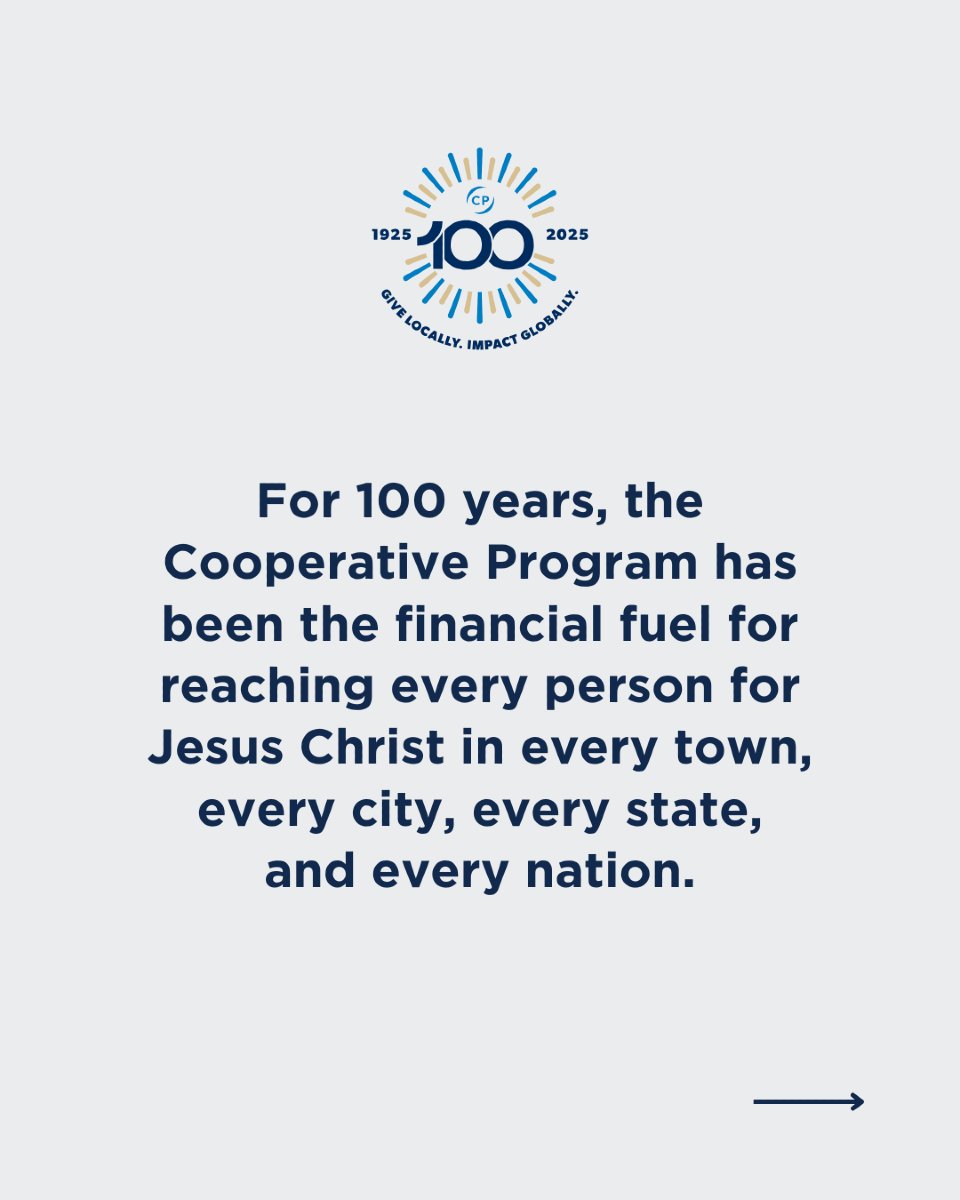 NAMB_SBC's tweet photo. This year marks 1️⃣0️⃣0️⃣ years of Southern Baptists uniting together for the sake of the Great Commission! 🎉
#CooperativeProgram #CP100 #SBC https://t.co/FoK9qqUrF7