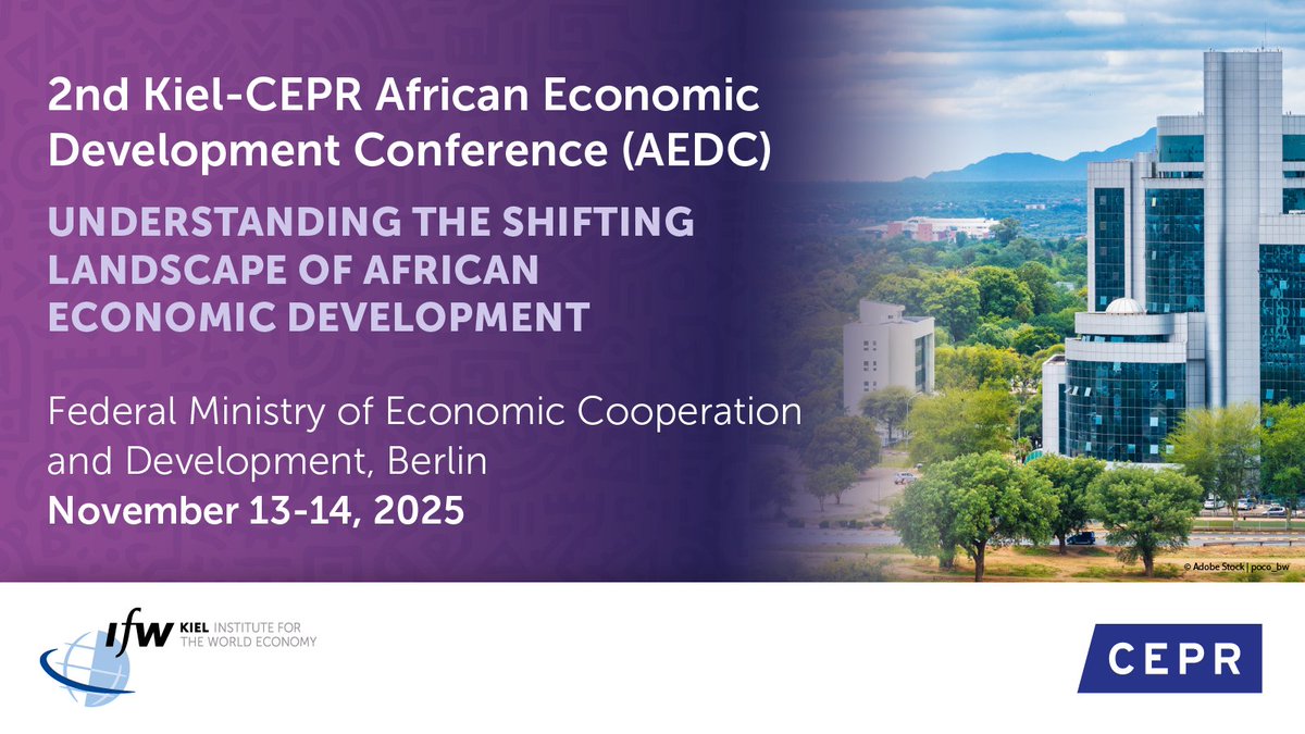 CEPR (@cepr_org) on Twitter photo #CallforPapers for the 2nd <a href="/kielinstitute/">Kiel Institute (IfW Kiel)</a> - CEPR African Economic Development Conference
🗓️ 13-24 Nov 📍 Berlin
Focus: Understanding the Shifting Landscape of African Economic Development
🔗 Submit your search by 17 June: cepr.org/events/2nd-kie… #CallforPapers for the 2nd <a href="/kielinstitute/">Kiel Institute (IfW Kiel)</a> - CEPR African Economic Development Conference
🗓️ 13-24 Nov 📍 Berlin
Focus: Understanding the Shifting Landscape of African Economic Development
🔗 Submit your search by 17 June: cepr.org/events/2nd-kie…