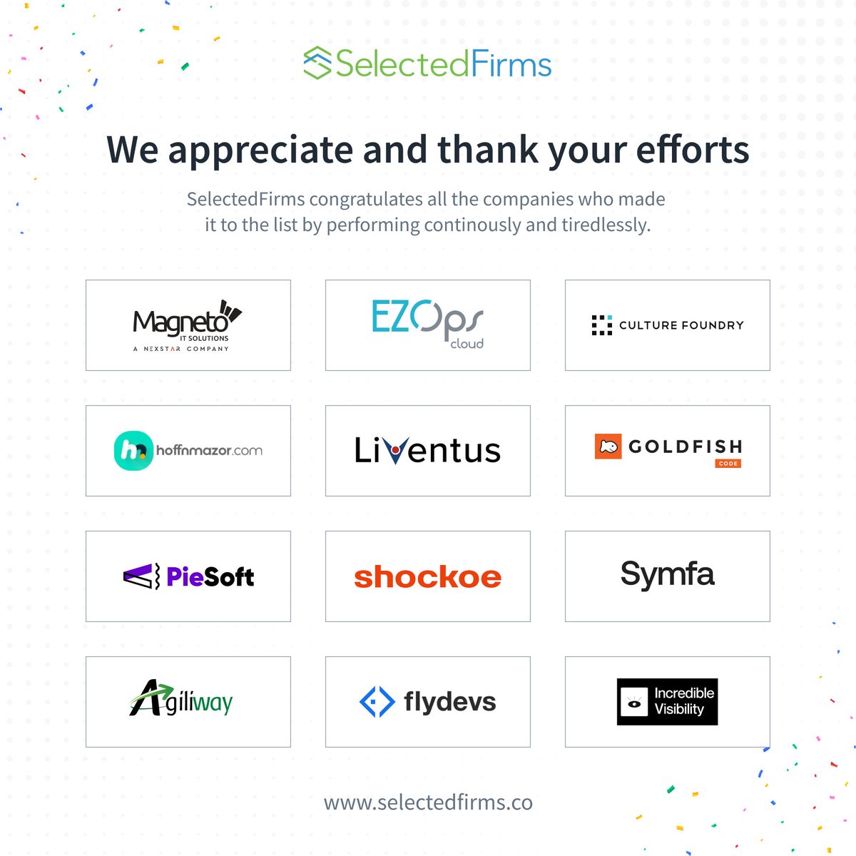 SelectedFirms sends shoutouts to all the Digital Transformation companies in the United States of America!

🏆 : bit.ly/3F6tnyr

Congratulations!
 
🎯 <a href="/magnetoit/">Magneto IT Solutions</a>  
🎯 <a href="/EZOpsUpwork/">Thiago Maior | CEO & Founder @ EZOps | $5M+ earned</a> 
🎯 <a href="/CultureFoundry/">Culture Foundry</a> 
🎯 <a href="/hoffnmazor/">Hoff & Mazor</a> 
🎯 <a href="/Liventus/">Liventus, Inc.</a> 
🎯 @GoldfishCode