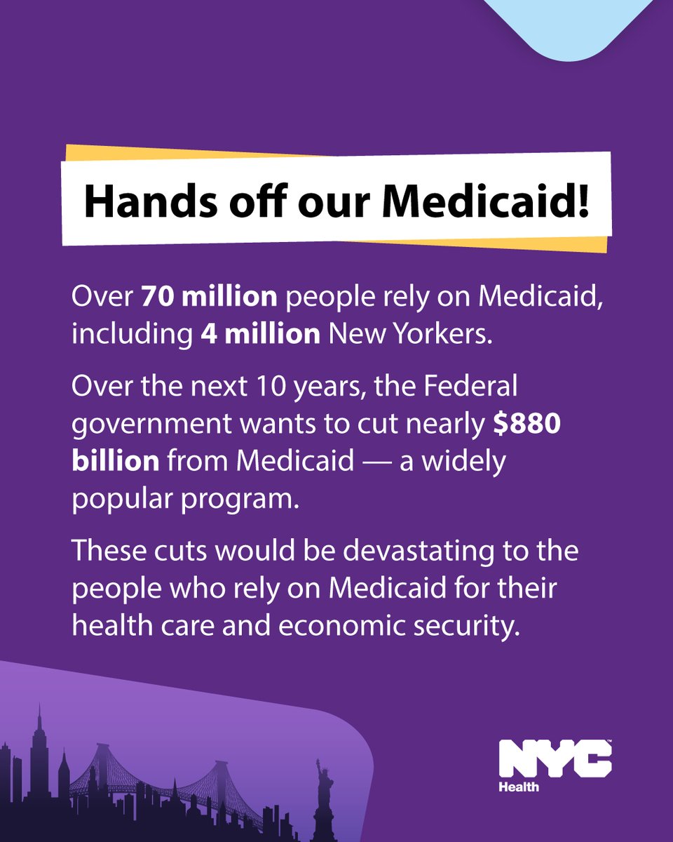 Medicaid is a lifeline for over 70M people nationwide — including 4M NYorkers — who rely on it for health care and economic security. Potential cuts by Congress to Medicaid would have devastating impacts. Read @nychealthcommr’s op-ed: nydailynews.com/2025/05/02/han… #ProtectOurBenefits