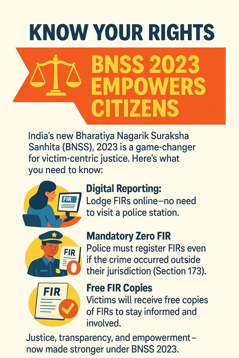 BPRDIndia's tweet photo. Know your rights, know your power!
India's New Criminal Laws put victims first with easier, faster, and more transparent justice.
#BharatiyaNagrikSurakshaSanhita #MHA #JusticeForAll #BPRD #KnowYourRights #LegalAwareness https://t.co/9dwgsTss2Z