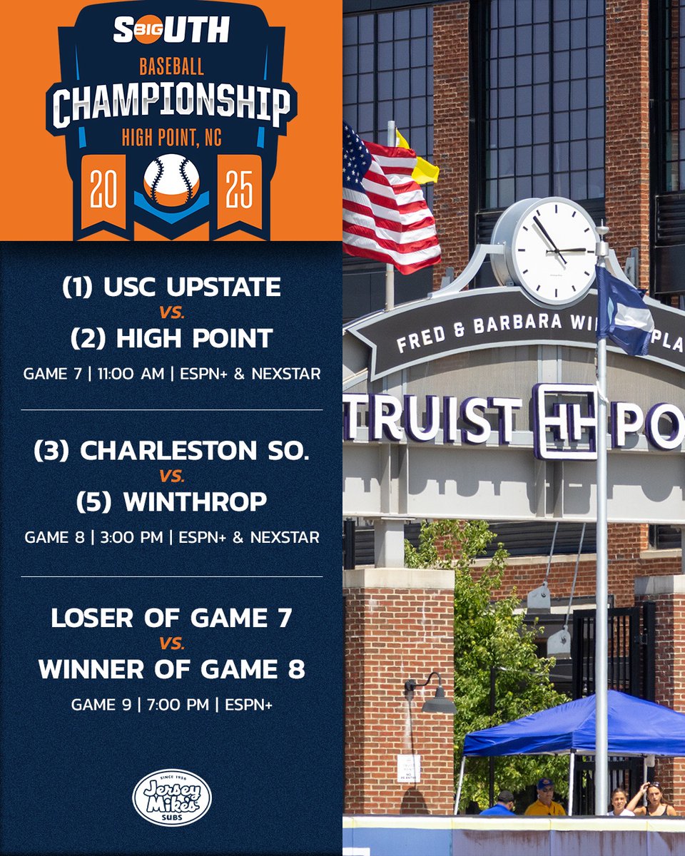 The Final Four 🔢

It's Semifinal Friday at the 2025 Big South Baseball Championship from Truist Point! 🏆

#BigSouthBase