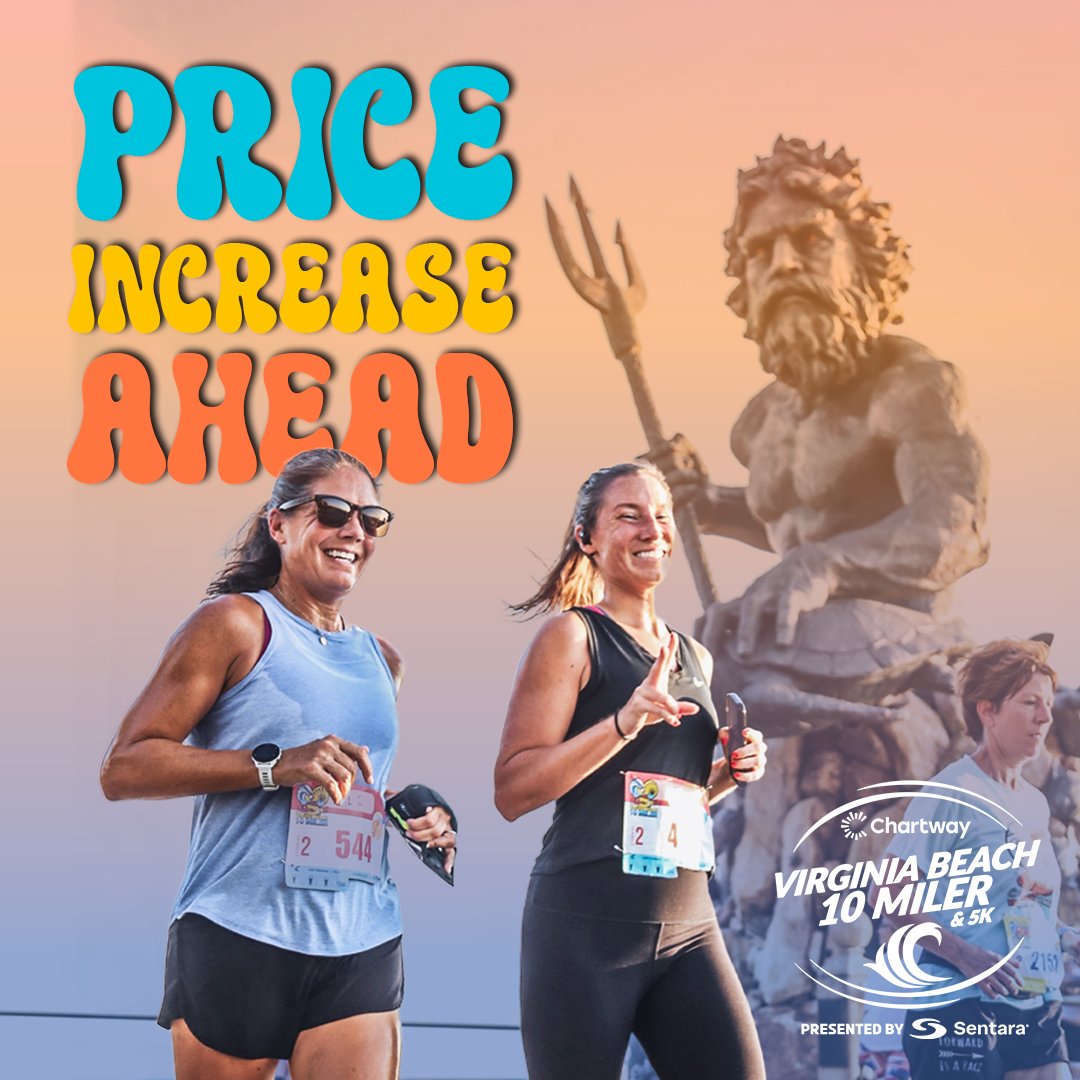 Join us at this year's Chartway Virginia Beach 10 Miler &amp; 5K presented by Sentara   —where the miles are scenic and the finish leads to a beach party you won’t want to miss! August 30-31.

Register before May 28 at 11:59PM to save your spot AND some cash! bit.ly/3X1smwo