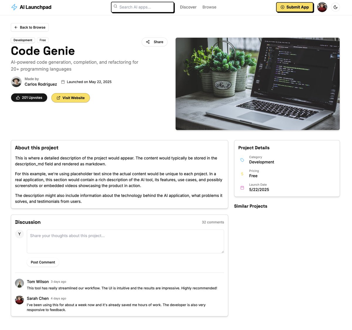 Devv 2.0

Prompt: 实现一个 AI 版的 Product Hunt，使用 Neubrutalism 设计风格。

结果 ↓