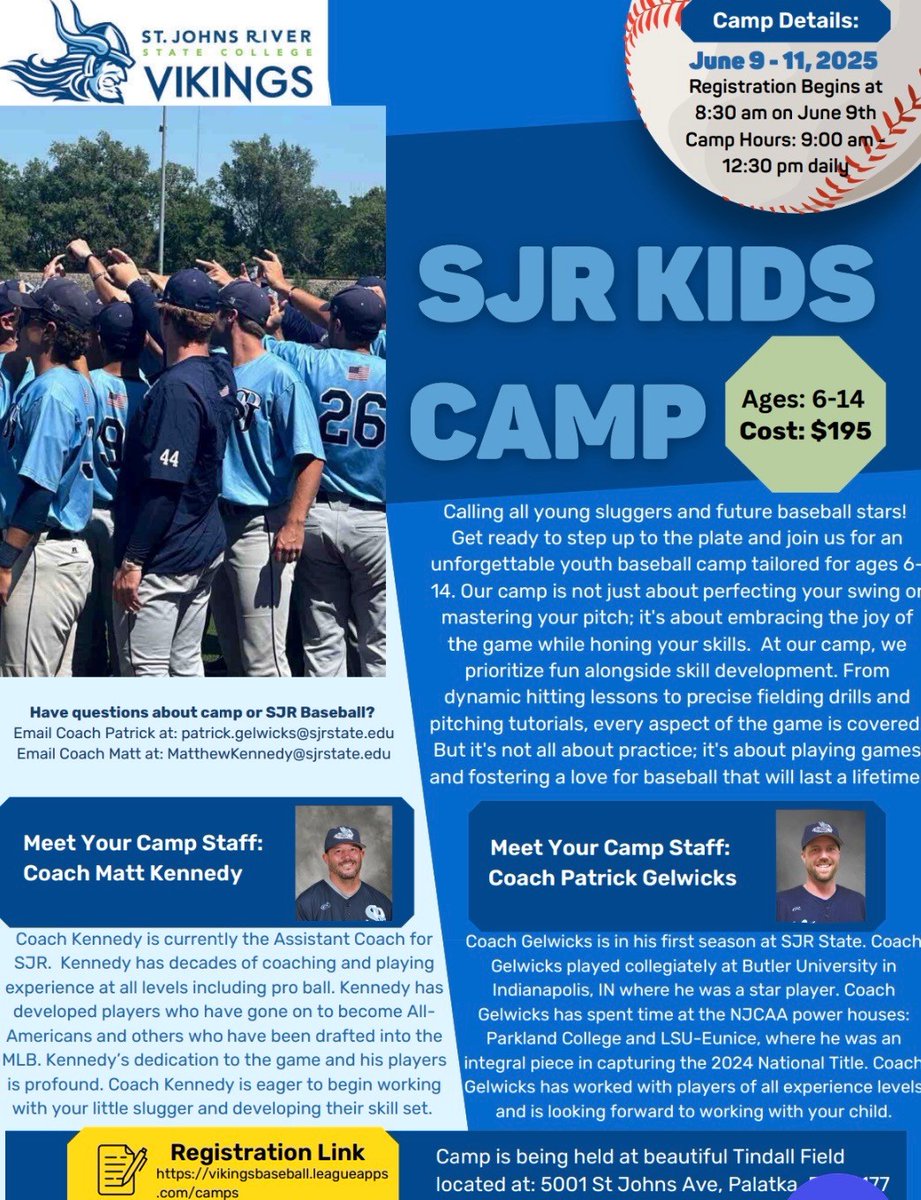 SJR State Baseball (@sjr_baseball) on Twitter photo If you haven't signed your little one up for this camp you are missing out! Limited Spots Available and filling up fast! Don't miss Out!!
sjrvikings.com/information/at… If you haven't signed your little one up for this camp you are missing out! Limited Spots Available and filling up fast! Don't miss Out!!
sjrvikings.com/information/at…
