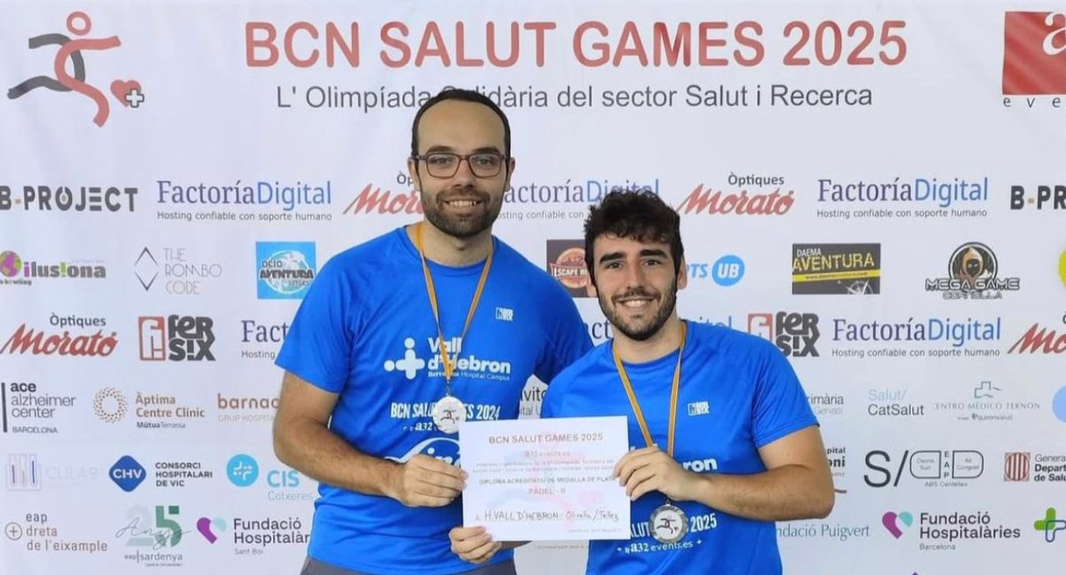 Vall d'Hebron Institut de Recerca (@vhir_) on Twitter photo 📣 <a href="/vallhebron/">Vall d'Hebron</a> assoleix la quarta posició en la classificació dels <a href="/bcnsalutgames/">BCN Salut Games</a>, l'olimpíada solidària del sector sanitari. 🏅
+ 260 professionals del #VHIR i l'Hospital #VallHebron han defensat la samarreta del Campus aquest any! 👏
Notícia 👉 vallhebron.social/salut-games2025 📣 <a href="/vallhebron/">Vall d'Hebron</a> assoleix la quarta posició en la classificació dels <a href="/bcnsalutgames/">BCN Salut Games</a>, l'olimpíada solidària del sector sanitari. 🏅
+ 260 professionals del #VHIR i l'Hospital #VallHebron han defensat la samarreta del Campus aquest any! 👏
Notícia 👉 vallhebron.social/salut-games2025