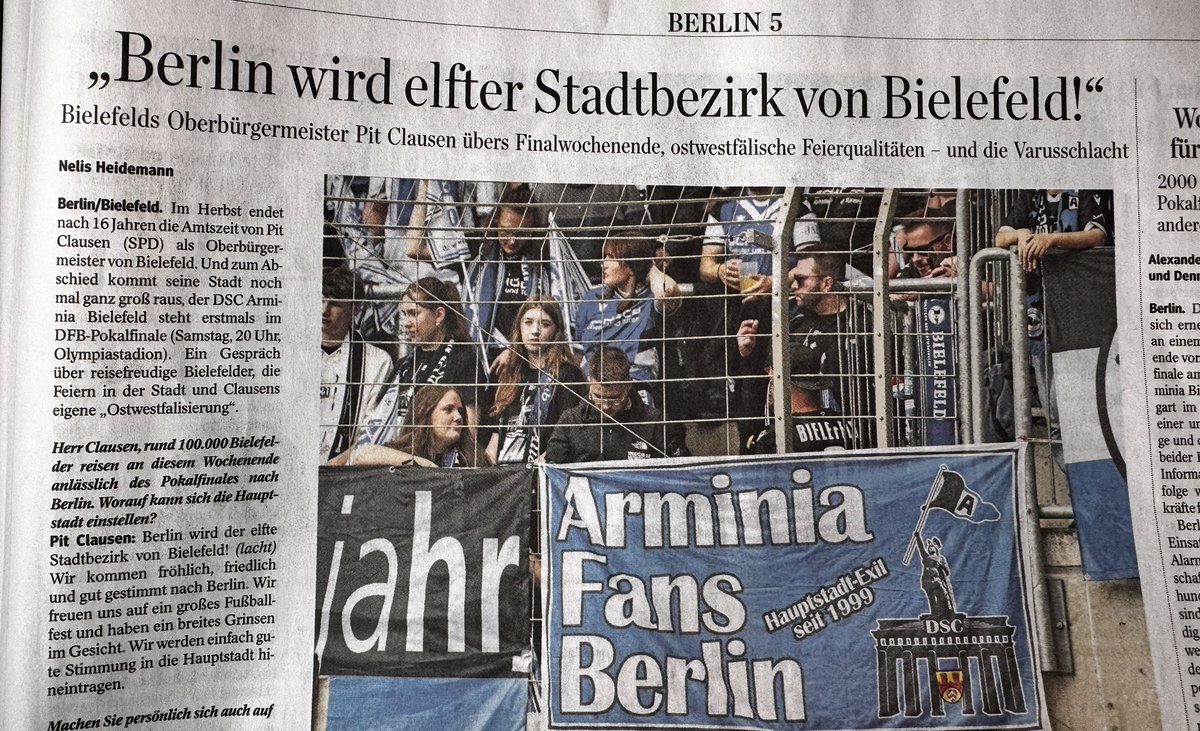 Andreas Rinke (@andreas__rinke) on Twitter photo Bayern- oder Dortmund-Fan kann jeder - aber die wirklich aufregenden Events sind Pokalfinale mit <a href="/arminia/">DSC Arminia Bielefeld</a>.de und Relegationsspiel von @sv07elversberg.bsky.social. Vor allem lustiger: die Plakate der Bielefelder in Berlin sind klasse, Artikel darüber nett, hier: aus <a href="/morgenpost/">Berliner Morgenpost</a> Bayern- oder Dortmund-Fan kann jeder - aber die wirklich aufregenden Events sind Pokalfinale mit <a href="/arminia/">DSC Arminia Bielefeld</a>.de und Relegationsspiel von @sv07elversberg.bsky.social. Vor allem lustiger: die Plakate der Bielefelder in Berlin sind klasse, Artikel darüber nett, hier: aus <a href="/morgenpost/">Berliner Morgenpost</a>