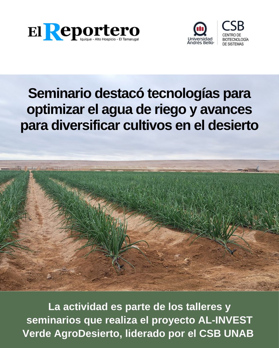 CSB_UNAB's tweet image. 👉 El diario El Reportero de Iquique publicó una nota sobre esta actividad, que puedes revisar aquí: elreporterodeiquique.com/seminario-dest…
#CultivarElDesierto #InnovaciónTerritorial #Arica #ZonasÁridas #SolucionesHídricas #CambioClimático #DesarrolloSostenible