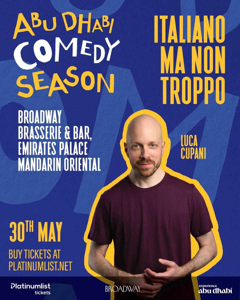 ADComedySeason's tweet photo. Mamma mia, it’s a @lucacupani 🤌
Tickets via https://t.co/UoWBsRQ5pV
#ADComedySeason #ComedyCapital #inAbuDhabi https://t.co/tOZ6tuSzGj