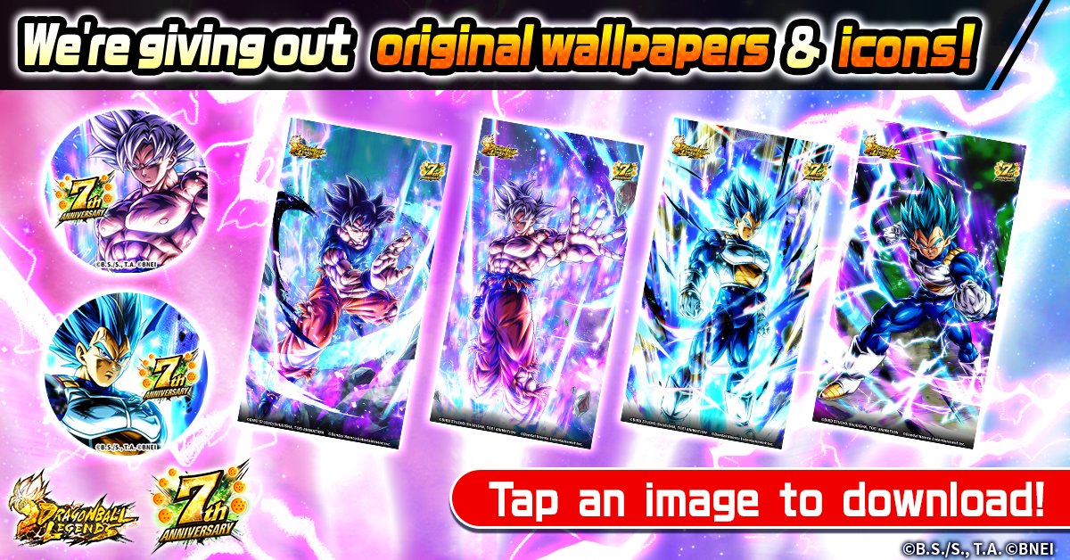 DB_Legends's tweet photo. ◤Original Wallpaper ＆ Icon Gifts◢

Celebrate the 7th anniversary with these free, original wallpapers and icons!

Download and set your favorite wallpapers and icons!

▼Download here!
https://t.co/VOtJKg3kAa

#Legends7thAnniversary
#DBLegends