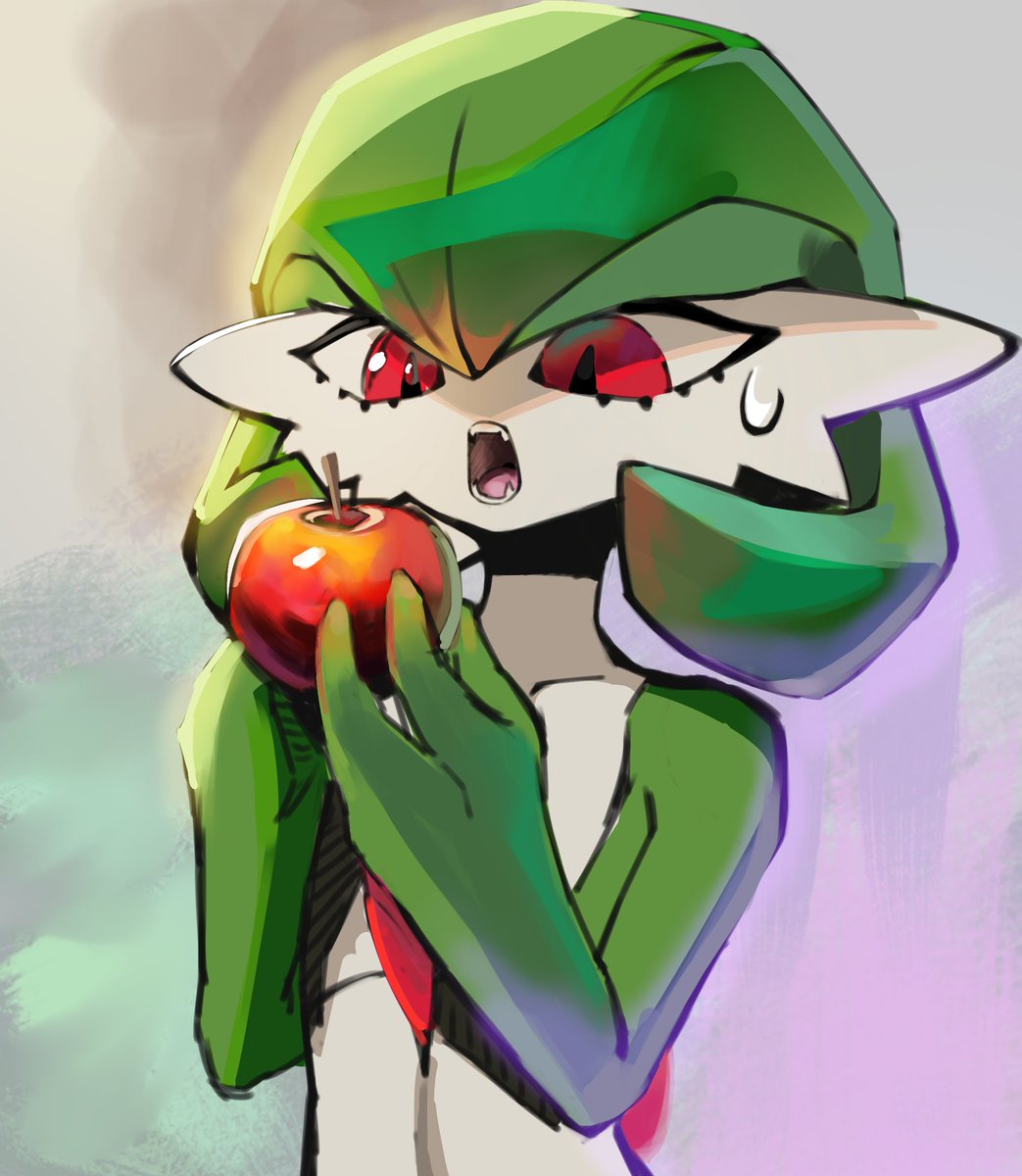 _NoConcession_'s tweet photo. Gardevoir trying to eat an apple #Pokemon https://t.co/zmT4SHABWr