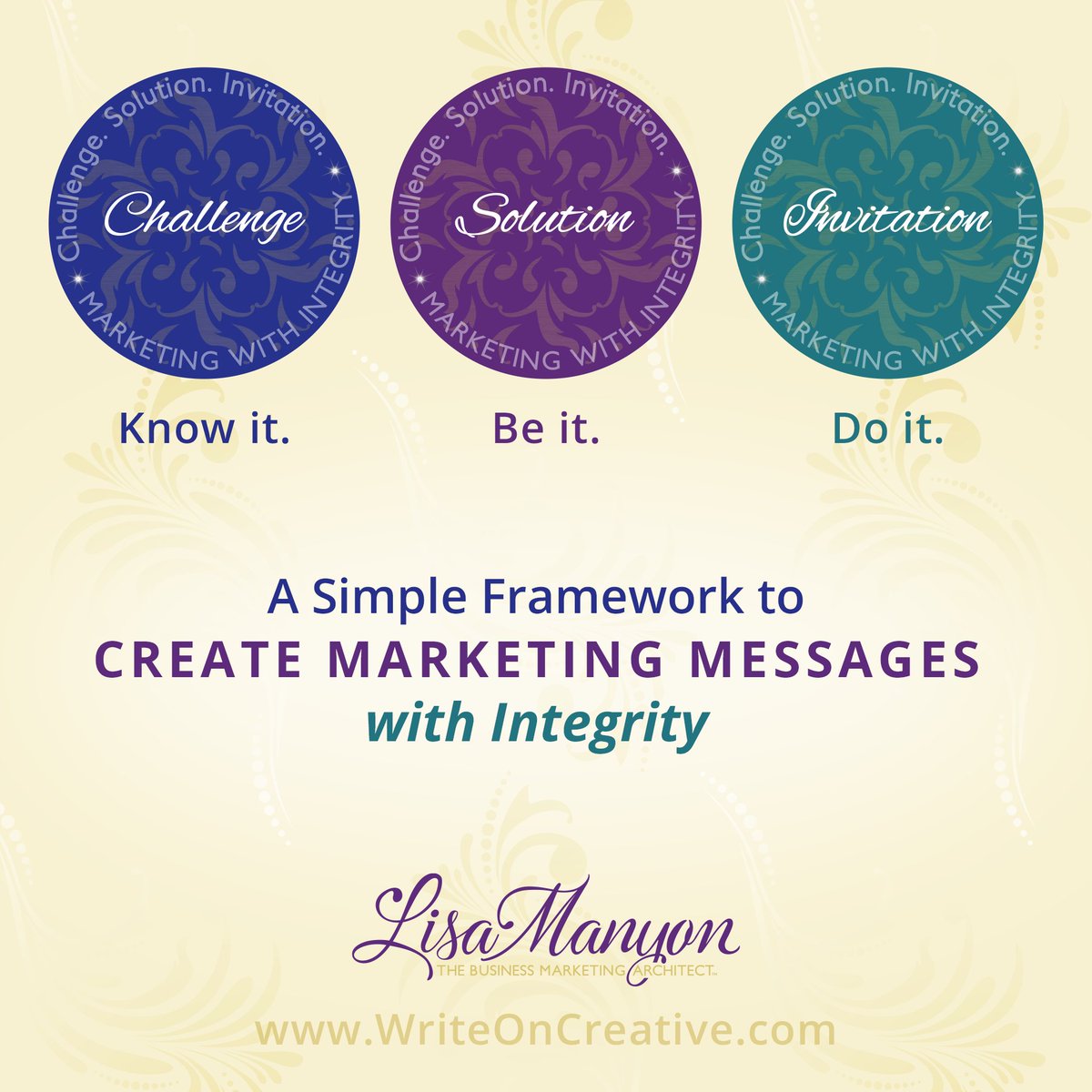 Often we complicate things (mostly because we've been taught techniques that are not aligned with our true intentions). Consider applying the values-based “Challenge. Solution. Invitation.™” communication framework to create marketing messages with integrity.