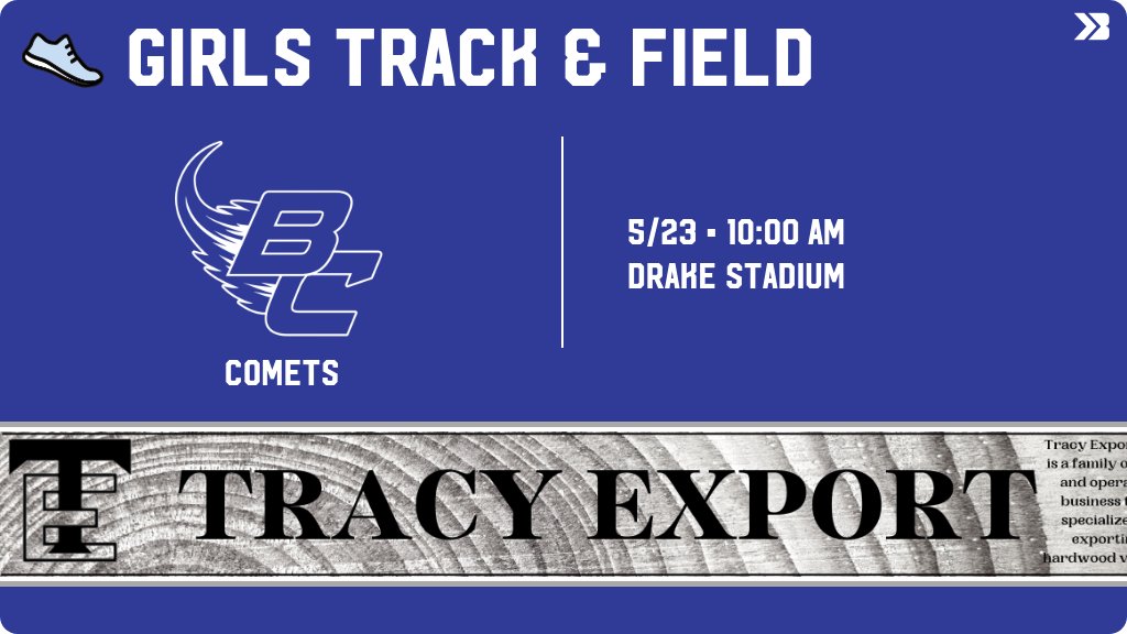 Girls Track &amp; Field (Varsity) Meet Day! - Check out the event preview for the Bellevue Comets. It starts at 10:00 AM and is at Drake Stadium Track. gobound.com/ia/ighsau/girl…
