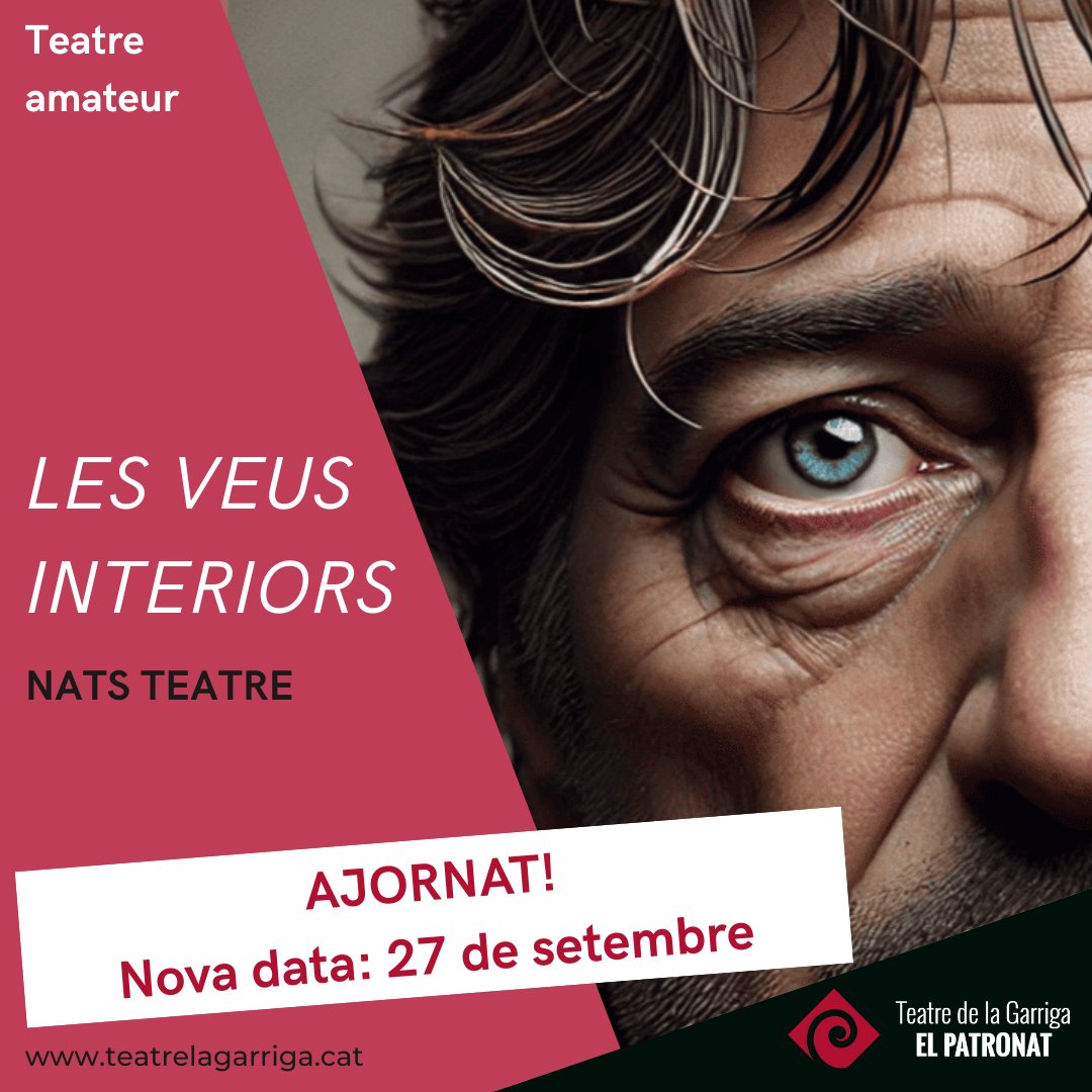 Teatre de la Garriga (@teatrelagarriga) on Twitter photo Us informem que, per causes alienes al <a href="/TeatrelaGarriga/">Teatre de la Garriga</a> , la companyia @nats_teatre ha ajornat l'obra 'Les veus interiors' fins al 27 de setembre.
📌Si teníeu la vostra entrada, reviseu la 📥 i trobareu la informació per gestionar-la!
<a href="/ajlagarriga/">Ajuntament de la Garriga 🎗️</a> <a href="/rsilenci/">Ràdio Silenci</a> <a href="/GarrigaDigital/">LaGarrigaDigital.cat</a> Us informem que, per causes alienes al <a href="/TeatrelaGarriga/">Teatre de la Garriga</a> , la companyia @nats_teatre ha ajornat l'obra 'Les veus interiors' fins al 27 de setembre.
📌Si teníeu la vostra entrada, reviseu la 📥 i trobareu la informació per gestionar-la!
<a href="/ajlagarriga/">Ajuntament de la Garriga 🎗️</a> <a href="/rsilenci/">Ràdio Silenci</a> <a href="/GarrigaDigital/">LaGarrigaDigital.cat</a>