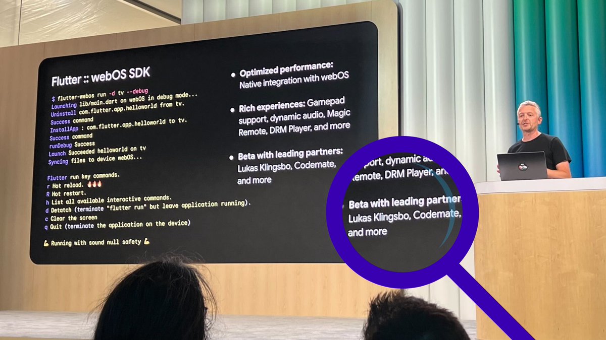 🎉 At #GoogleIO, LG shared that they're building a webOS Flutter SDK Beta, and Codemate was named one of the leading partners! 

This SDK will open up Flutter development for LG smart TVs worldwide. We're proud to be part of this journey!

#GoForward #Flutter