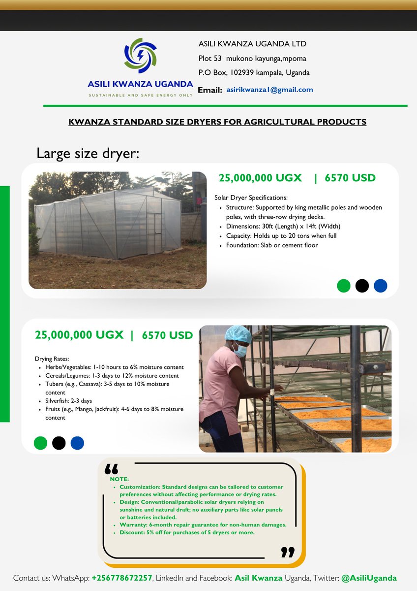 AsiliUganda's tweet photo. We are open to discuss flexible plans and deals of making well customised #solardryers according to your need and capacity.

Reach us today on +256778672257 https://t.co/l1VnupzOFe