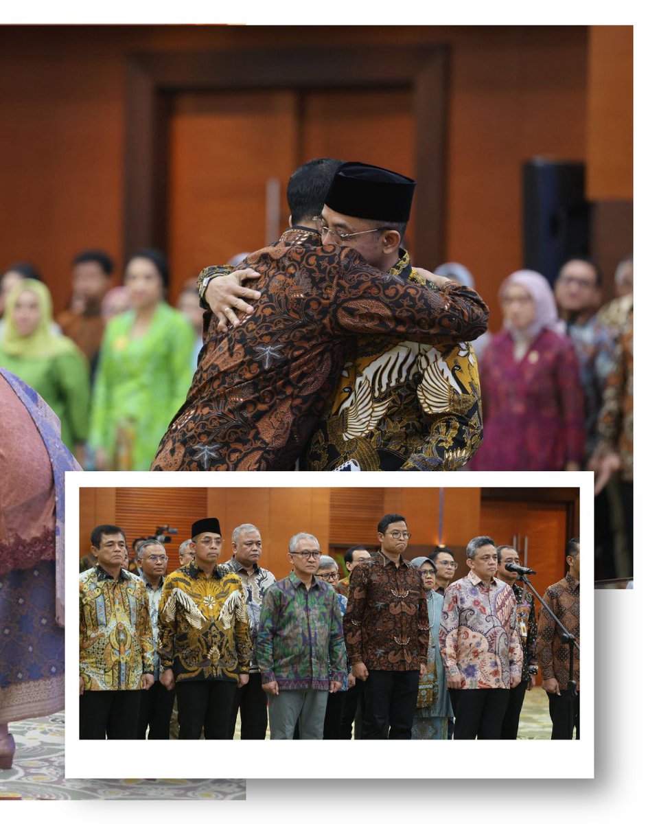 DitjenPajakRI's tweet photo. Menteri Keuangan Sri Mulyani Indrawati @smindrawati melantik Bimo Wijayanto sebagai Direktur Jenderal Pajak yang baru, melanjutkan tongkat estafet kepemimpinan dari Suryo Utomo. Prosesi pengambilan sumpah dan pelantikan itu berlangsung di Gedung Djuanda, Kemenkeu (Jumat, 23/05). Suryo mengemban amanah baru sebagai Kepala Badan Teknologi, Informasi, dan Intelijen Keuangan.

“Sebagai nagara dana rakca, penjaga dan pengelola keuangan negara,” pesan Sri Mulyani kepada 22 pejabat yang ditetapkan sebagai pimpinan tinggi madya, dalam sambutannya. Sri Mulyani menekankan bahwa jabatan ini merupakan kepercayaan dari Presiden Prabowo Subianto. “Sebuah kehormatan, bukan sebuah hak. Ini adalah privilege sekaligus harapan dari pimpinan negara dan pimpinan pemerintahan untuk menjalankan amanah,” sambungnya.