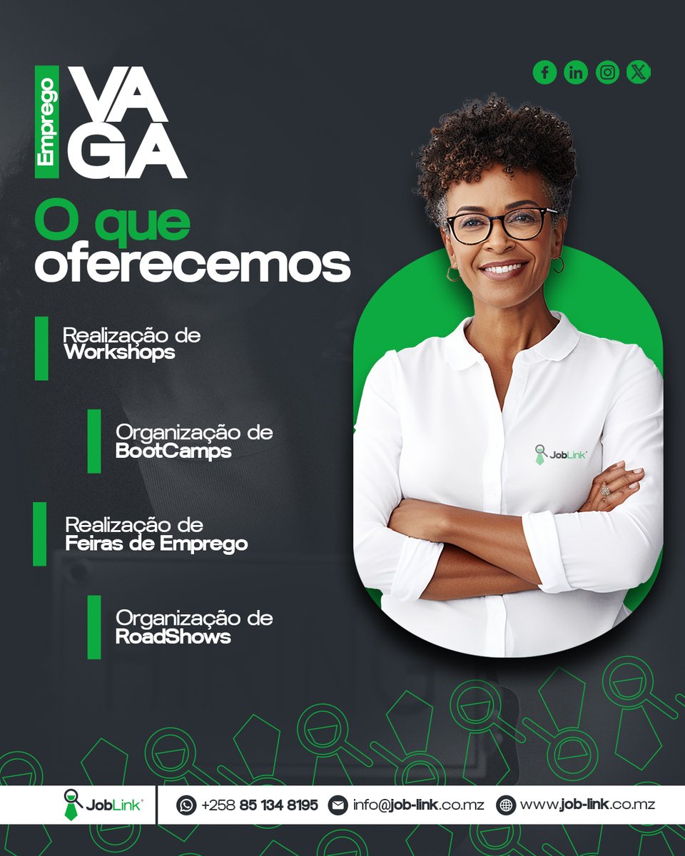 JobLink_mz's tweet photo. ✨ Com a JobLink, ninguém caminha sozinho no mercado de trabalho.
Se procuras uma oportunidade ou precisas encontrar os melhores profissionais — nós somos a ponte.

#JobLink #NovaImagem #MaisServiços #ConectamosTalentos #EmpregoMoçambique #RecrutamentoProfissional https://t.co/bi1dwTW6b8