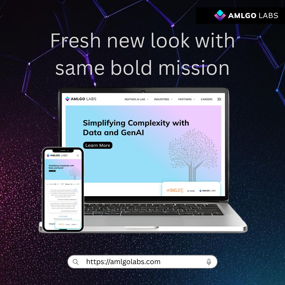 AmlgoLabs's tweet photo. 𝗡𝗲𝘄 𝗹𝗼𝗼𝗸, 𝘀𝗮𝗺𝗲 𝗯𝗼𝗹𝗱 𝘃𝗶𝘀𝗶𝗼𝗻.
Explore the transformation: https://t.co/JXt0MxXjC3

#GenAI #BrandRefresh #Amlgolabs #AIInnovation #TechForGood #Transformation #NextChapter #Innovation #SmarterTogether #FutureOfTech #TechInnovation #NewLookSameVision #technology https://t.co/DBcfarDEMT