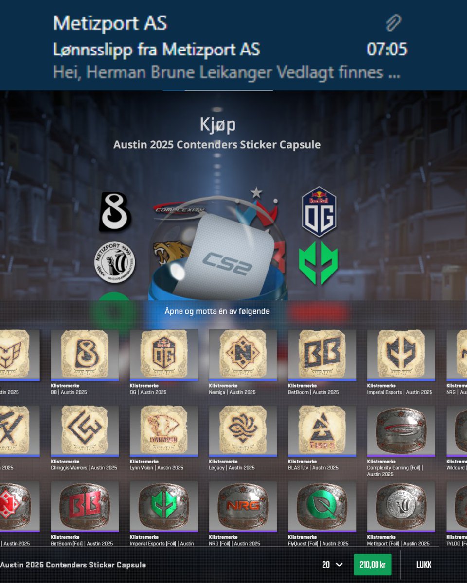 TheVillageGamer (@hermanleikanger) on Twitter photo Do you think my boss was tactical about what time he paid out my salary this month?
Brb, spending all my money on Metizport stickers!
Btw <a href="/SakkenMZP/">Arjan Sydhagen Dalsøren</a>...
Is there any possibility to get next month’s salary today as well?
Having some financial issues at the moment...
Totally Do you think my boss was tactical about what time he paid out my salary this month?
Brb, spending all my money on Metizport stickers!
Btw <a href="/SakkenMZP/">Arjan Sydhagen Dalsøren</a>...
Is there any possibility to get next month’s salary today as well?
Having some financial issues at the moment...
Totally