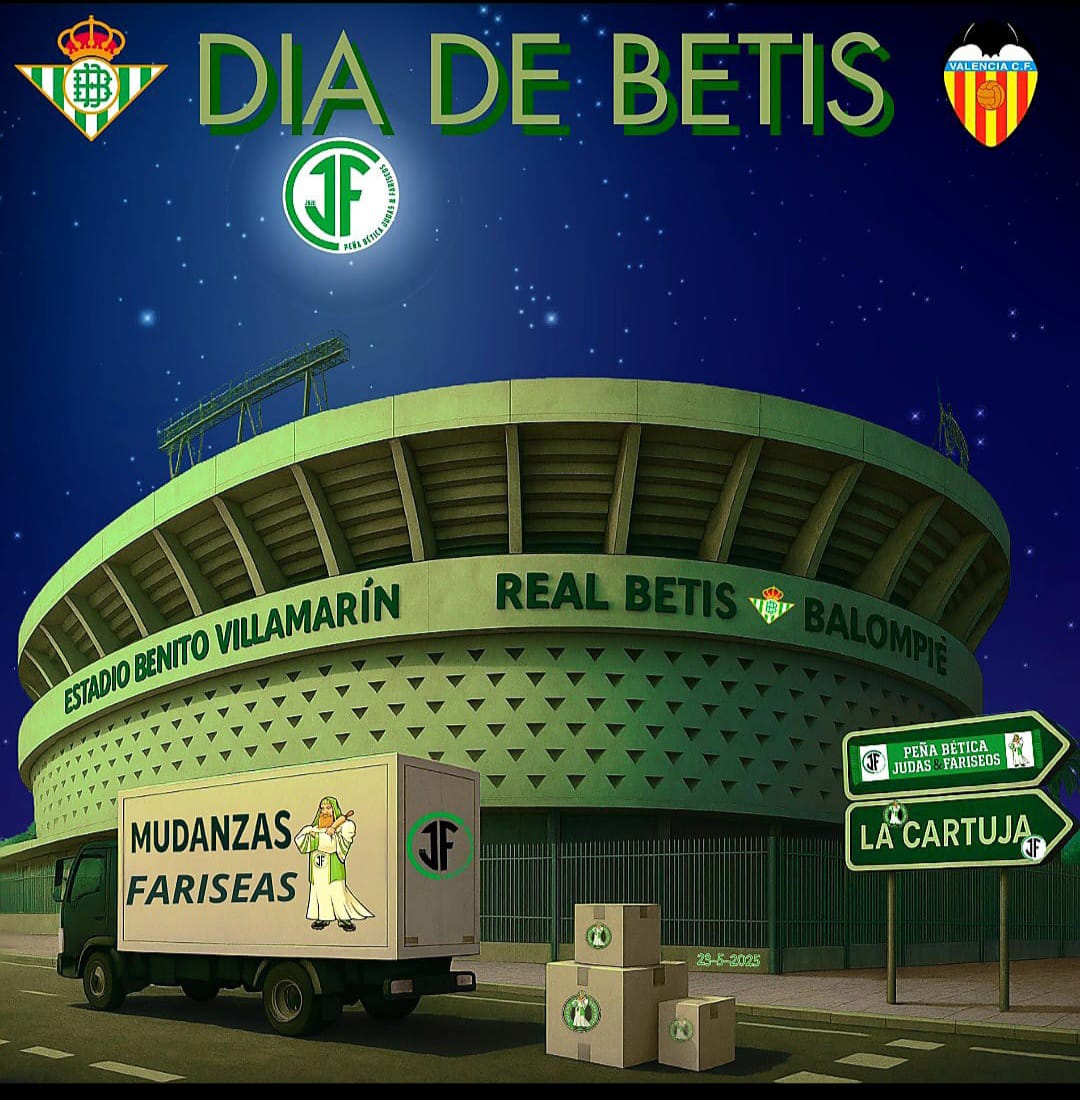 PFariseos's tweet photo. Hoy no es un día cualquiera, hoy es #Diadebetis 💚⚽️🌴, ademas hoy es la despedida del actual Villamarin🏟 y los Fariseos estamos preparando la mudanza💼🚗 a Cartuja durante dos años. #RealBetisValencia #Dondevayasvoy https://t.co/w6aJlDvnzf