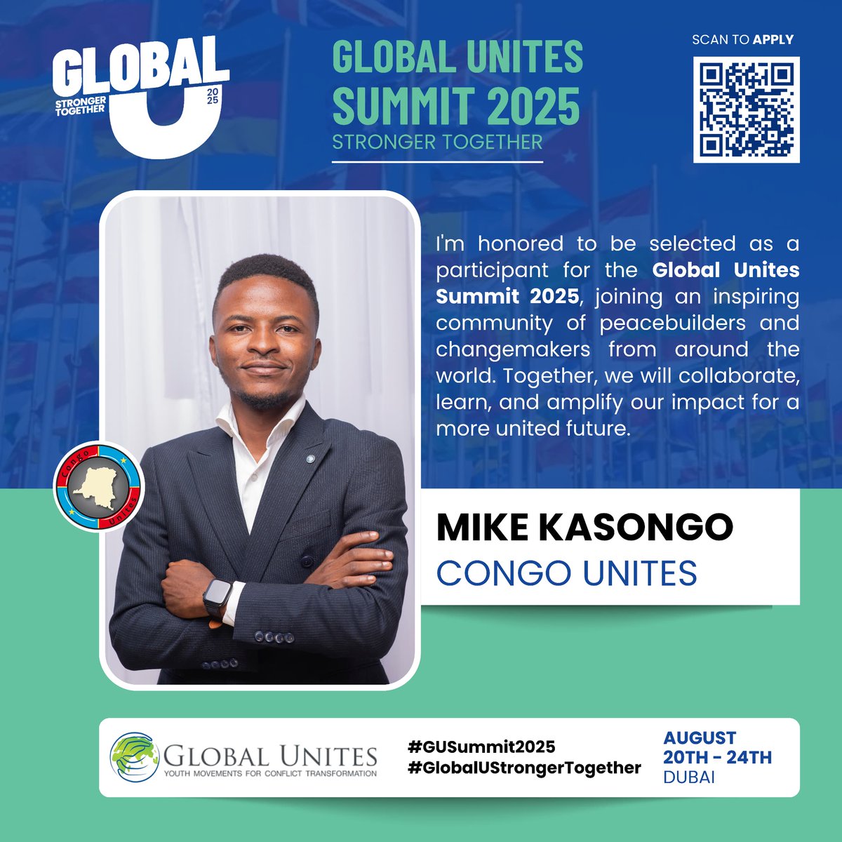 congounites2014's tweet photo. @GlobalUnites
I'm honored to be selected as a participant for the #GUsummit2025, representing my country &amp; joining an inspiring community of peacebuilders and changemakers from around the world.
#GUsummit2025
#GlobalUStrongerTogether https://t.co/wXkieNOTt8