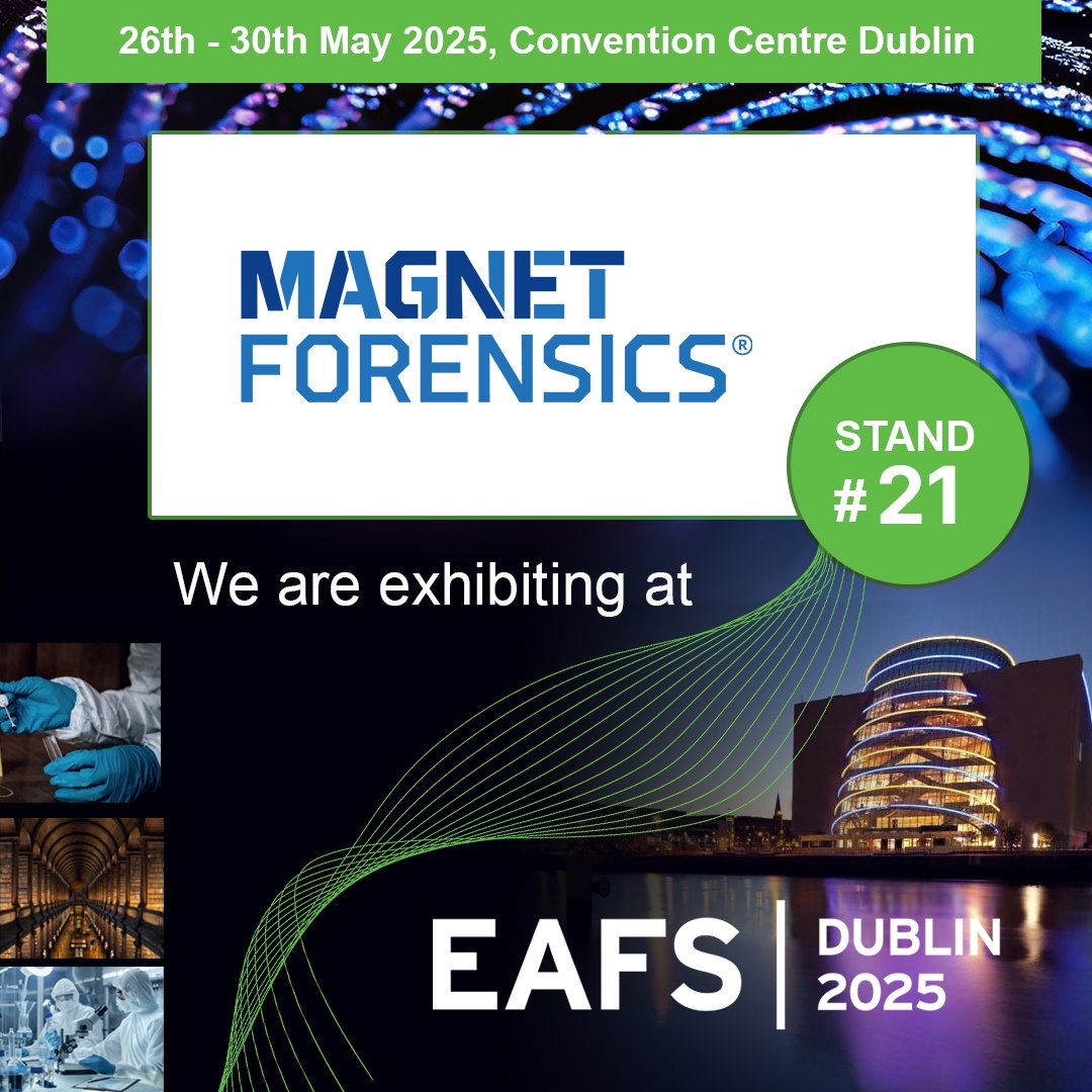 MagnetForensics's tweet photo. We'll be in Dublin next week (May 26-30) for the European Academy of Forensic Science (#EAFS) 2025 event! Come find us at stand #21 to learn more about our solutions and how they're providing users with an #InvestigativeEdge. https://t.co/X984BuhLuG