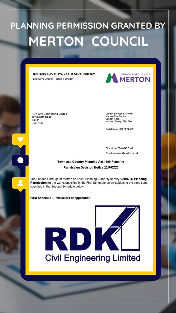 Another successful outcome in Merton! ✅ RDK Civil Engineering Limited is delighted to announce planning permission has been GRANTED by Merton Council. #MertonDevelopment #PlanningSuccess #RDKCivilEngineering #LondonBorough #BuildingDreams