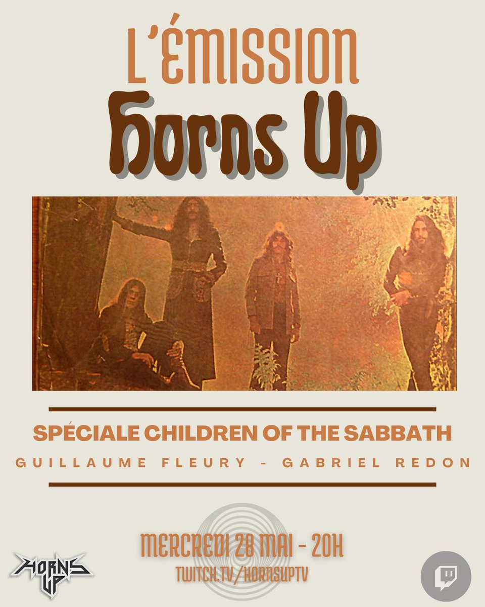 🎶Generals gathered in their masses...🎶

Et l'émission Horns Up fait son retour mercredi prochain, à 20h, pour discuter du livre "Children of the Sabbath" avec ses auteurs !

Retrouvez nous dans quelques jours, toujours sur twitch en direct du Studio 17:
twitch.tv/hornsuptv