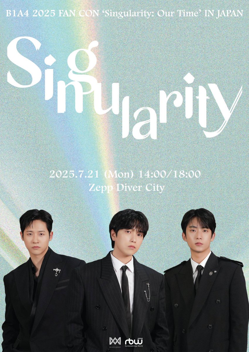 📢B1A4 2025 FAN-CON ‘Singularity: Our Time’ IN TOKYO開催決定！ 

ついに、B1A4が7年ぶりに日本のステージへ帰ってきます✨

📍Zepp Diver City
2025年7月21日 (月・祝)

▼詳しくはこちら
b1a4-official.jp/posts/news/tdm…

#B1A4 #CNU #SANDEUL #GONGCHAN