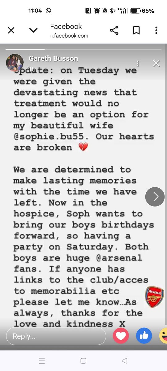 hippacrocapig19's tweet photo. One of my best mates wife has had the most awful news. Sophie is a wonderful person who has always helped others. Would be wonderful to help her out at this awful time. All shares appreciated. Let's see the magic of the X @Arsenal @racingblogger @premierleague @SkySportsPL https://t.co/hysQ7HUgaA