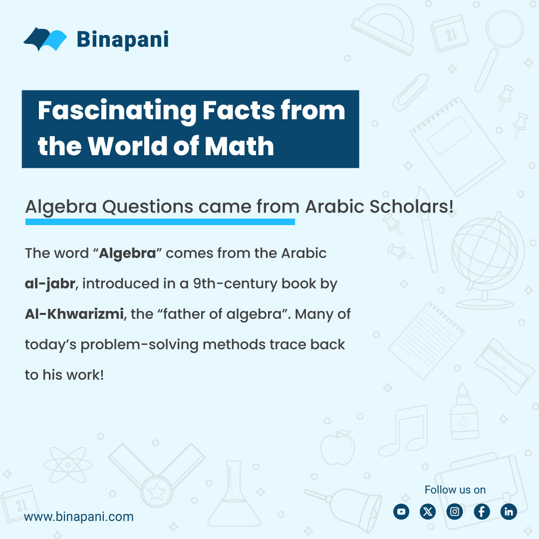 binapani_edu's tweet image. From ancient exams to algebraic breakthroughs and the first printed math book — math has always been more than numbers. It’s a journey through time and ideas! 🧠📚

#MathWonder #binapaniacademy #DidYouKnow #mathhistory #mathfacts #learning #education