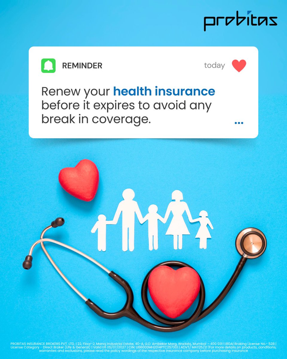 probitasbrokers's tweet photo. 🔔 Just a reminder you can’t afford to ignore!
Renew your health insurance before it expires to avoid losing coverage when you need it most. 🏥💙

#probitas #probitasinsurance #insurancecompany #insurance #insuranceagent #insurancebroker #insurancecoverage #insuranceadvisor https://t.co/vs0CTVQBCQ