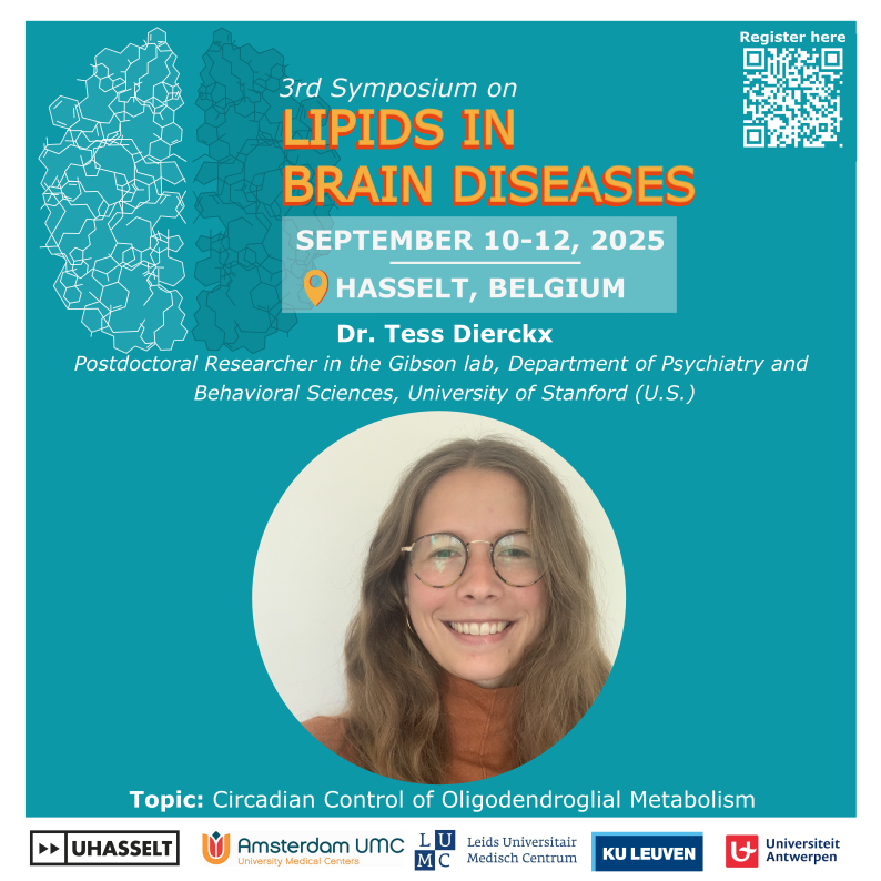 LipidsInBrain's tweet photo. We're excited to welcome Dr. Tess Dierckx as one of our symposium’s speaker, who will present on “Circadian Control of Oligodendroglial Metabolism."

Don’t miss out! Register now and submit your abstract via https://t.co/OcFfFXQ8bg

#Neuro #Oligodendrocytes #ScientificSymposium https://t.co/tx2eZM2JQ4