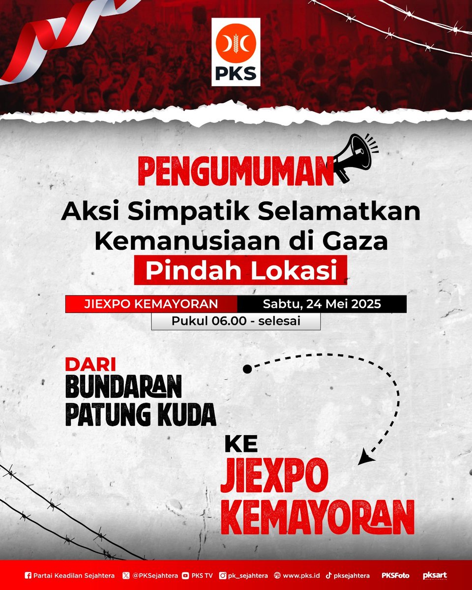 Perubahan tempat acara aksi dari Bundara Patung Kuda ke Jiexpo Kemayoran, Jakarta

🗓️ Sabtu, 24 MEI 2025
🕟 06.00 WIB - selesai
📍 Jiexpo Kemayoran, Jakarta

Sampaikan pesan ini kepada semua sahabat dan keluarga kita.