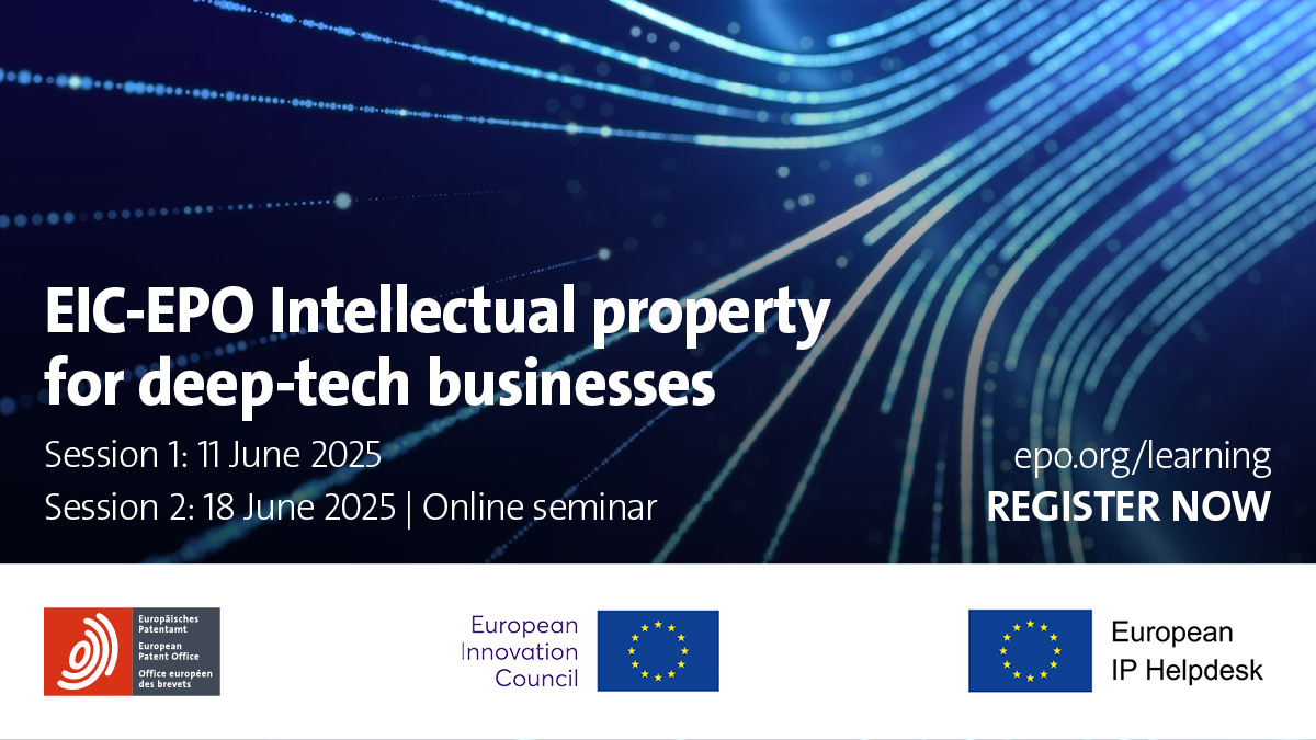 EuropeanPatentOffice (@epoorg) on Twitter photo Startup, scale-up or spin-off? π If youβre building deep-tech, your #IP should work as hard as your team.
Join <a href="/EUeic/">European Innovation Council</a> & <a href="/EPOorg/">EuropeanPatentOffice</a> for a practical #IPTraining tailored to ambitious tech businesses.
π
11 & 18 June | π Register by 8 June
π bit.ly/4cSqbml Startup, scale-up or spin-off? π If youβre building deep-tech, your #IP should work as hard as your team.
Join <a href="/EUeic/">European Innovation Council</a> & <a href="/EPOorg/">EuropeanPatentOffice</a> for a practical #IPTraining tailored to ambitious tech businesses.
π
11 & 18 June | π Register by 8 June
π bit.ly/4cSqbml