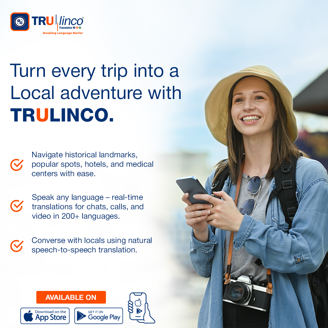 Trulincoapp's tweet photo. Lost in translation? Not anymore! 🌍
With Trulinco, you can:
✔️ Navigate new cities
✔️ Chat like a local
✔️ Speak in 200+ languages in real time

Download now &amp; break the language barrier ➡️ 📲

#Trulinco #TravelHack #SmartTravel #ExploreTheWorld https://t.co/2UoyqzD2JS
