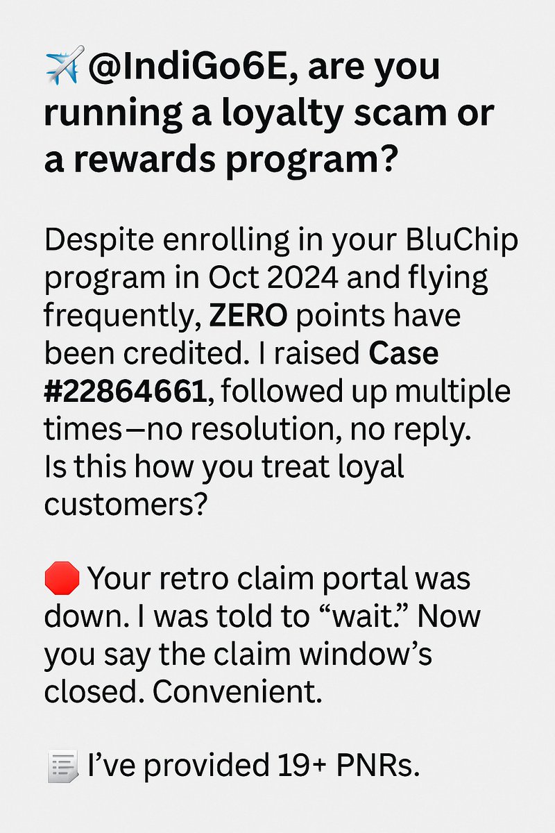 vishal0258's tweet photo. ✈️ @IndiGo6E,

@DGCAIndia
@jagograhakjago
@consaff
@MoCA_GoI

#BluChipScam
#ConsumerRights
#FrequentFlyerFail
#TravelScam
#IndiGoFail https://t.co/93n9GNVumu