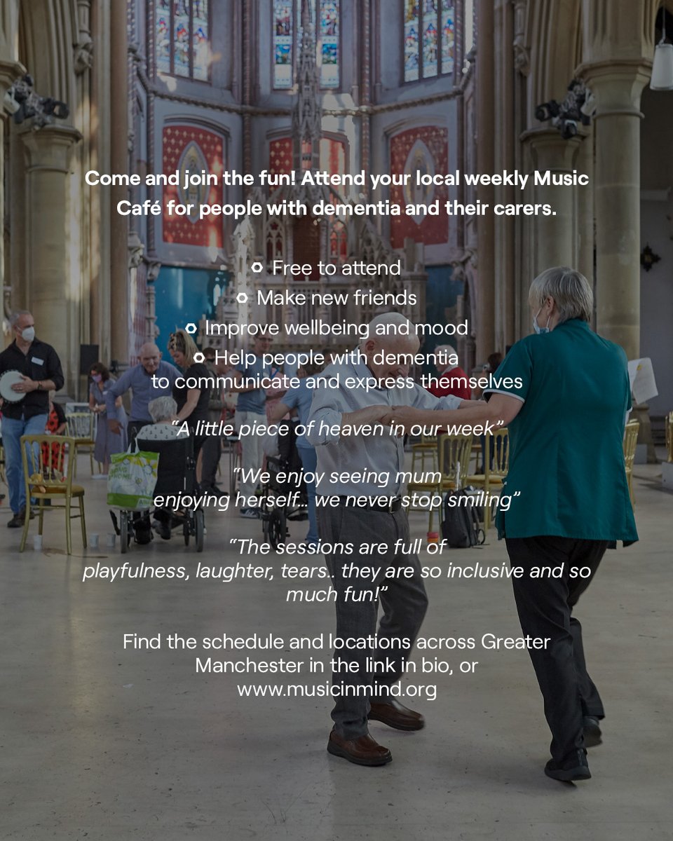 👉 Scroll to learn more about the 2 main ways that you can be part of our Music in Mind Programme for people living with dementia and their carers, this #DementiaActionWeek 

🥁 In our Music Therapy sessions, or Music Cafes, participants use handheld percussion instruments with