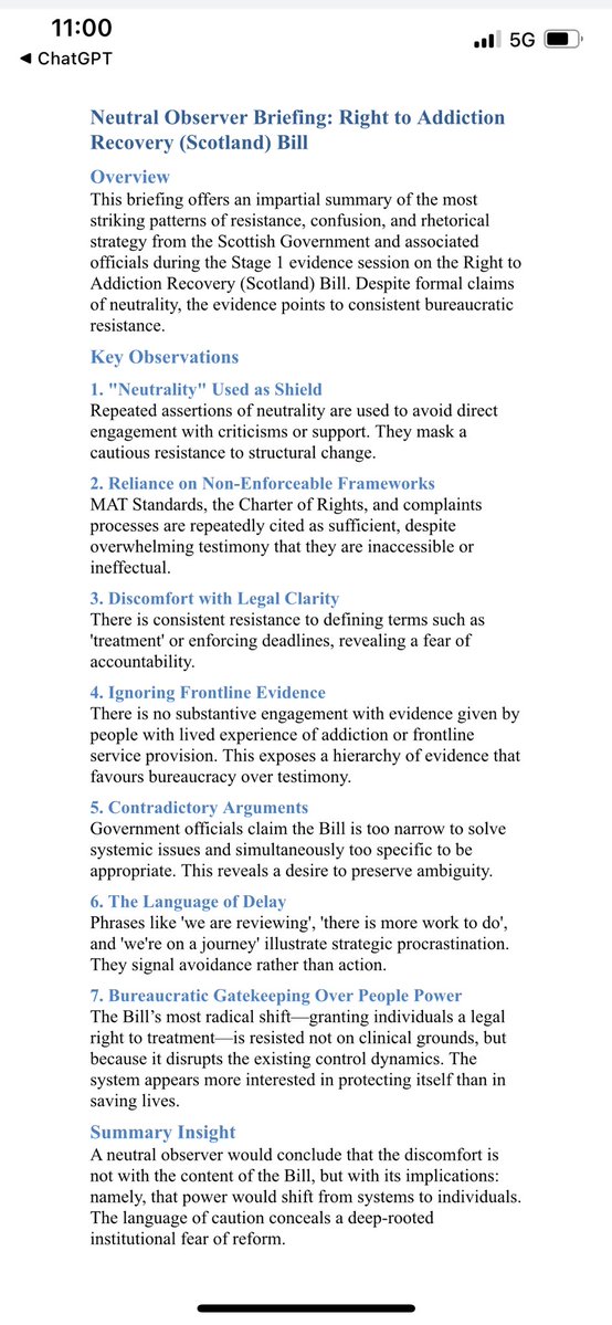 Annemarie Ward ๐ (@annemarieward) on Twitter photo Chat gpt as a neutral observer reviewing this full transcript of #oorbill key patterns emerge:
1. Defensive Posture from the Scottish Government
The Scottish Government, particularly Cabinet Secretary <a href="/neilcgray/">Neil Gray MSP</a> repeatedly asserts โneutralityโ while deploying consistent Chat gpt as a neutral observer reviewing this full transcript of #oorbill key patterns emerge:
1. Defensive Posture from the Scottish Government
The Scottish Government, particularly Cabinet Secretary <a href="/neilcgray/">Neil Gray MSP</a> repeatedly asserts โneutralityโ while deploying consistent